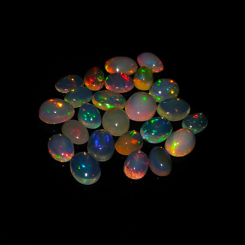 19 Pieces,Natural Ethiopian Opal,Wholesale Opal Lot,7-9 MM Welo Fire Opal Loose Gemstone,AAA+ Fire Opal Stone,Flashy Multi Fire Welo Opal
