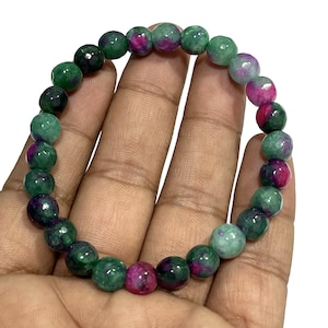 Faceted Ruby Zoisite Bracelet: 8mm Gemstone Crystal Rondelle