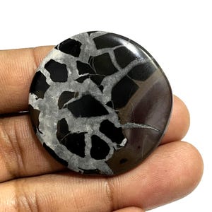 Black Septarian Gemstone Cabochon: Round Crystal for Jewelry Making