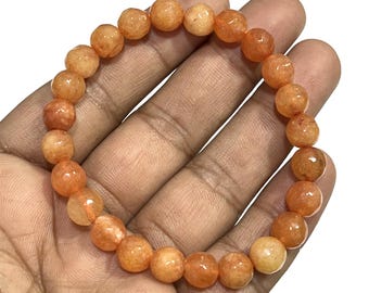 Pulsera de calcita naranja natural de 8 mm con cuentas de piedras preciosas naranjas, pulseras curativas y protectoras hechas a mano, pulsera elástica apilable de cristal.