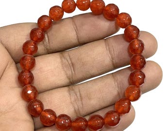 Schönes Facettiertes Roter Onyx Armband 8mm Lose Edelstein Perlen Armband Handgemachte Schutz Armbänder Kristalle Stretch Stapeln Armbänder