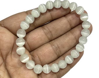 Natural Selenite Bracelet 8 mm Loose Gemstone Beaded Bracelet Handmade Healing Protection Bracelets Crystals Stretch Stacking Bracelets