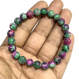 Top Quality Natural Ruby Zoisite Bracelet Stretchable Bracelet Unisex Bracelet 8 MM Bracelet Ruby Zoisite Gemstone Bracelet Gift For Him/Her