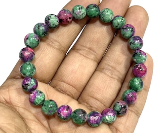 Natural Ruby Zoisite Bracelet 8 mm Green Gemstone Beaded Bracelet Handmade Healing Protection Bracelets Crystals Stretch Stacking Bracelets