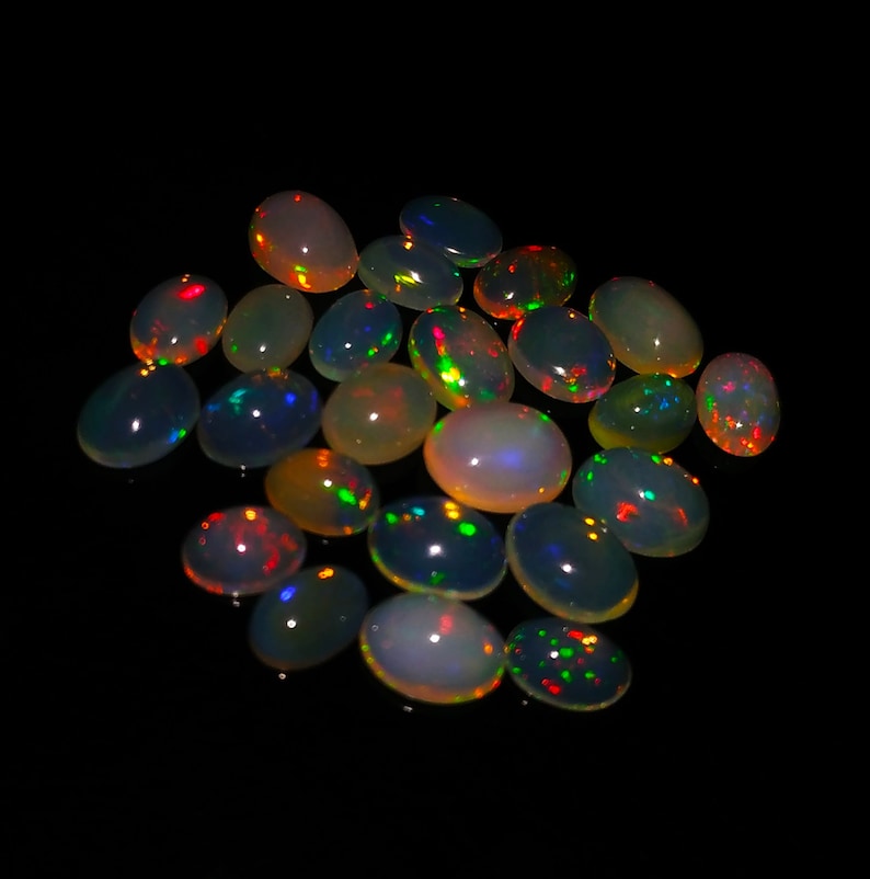 19 Pieces,Natural Ethiopian Opal,Wholesale Opal Lot,7-9 MM Welo Fire Opal Loose Gemstone,AAA+ Fire Opal Stone,Flashy Multi Fire Welo Opal