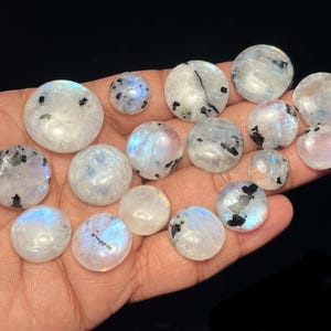 Rainbow Moonstone Cabochon Lot: AAA Grade Round Gemstones, 12-24mm (17 Pieces)