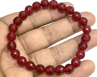 Schönes Facettiertes Roter Onyx Armband 8mm Lose Edelstein Perlen Armband Handgemachte Schutz Armbänder Kristalle Stretch Stapeln Armbänder