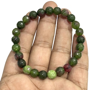 Faceted Ruby Zoisite Bracelet: 8mm Crystal Rondelle, Chakra Jewelry