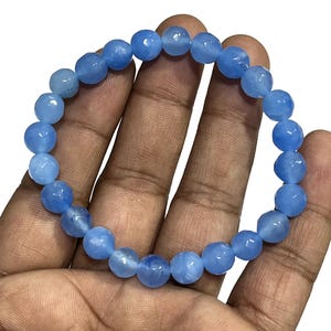 Faceted Sky Blue Chalcedony Stone Bracelet 8 MM Chalcedony Cut Stone Crystal Bracelet Chakra Chalcedony Gemstone Bracelet Gift For Him / Her