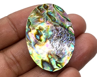 Cabochon en nacre naturelle d'ormeau : pierre précieuse ovale (36 x 25 x 7 mm)