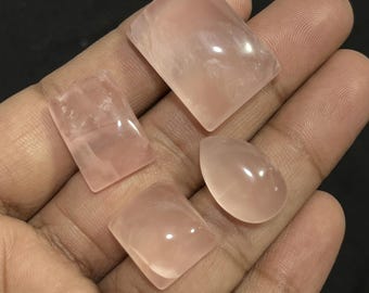Rose Quartz Cabochons: Mixed Shape Gemstones, Jewelry Making (4 Pcs)