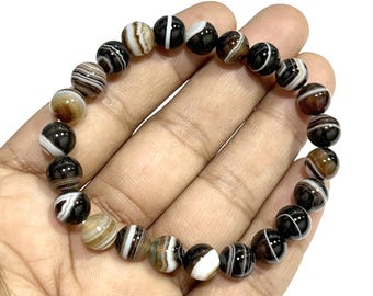 Natural Sulemani Aqeeq Bracelet 8 mm Loose Gemstone Beaded Bracelet Handmade Healing Protection Bracelets Crystals Stretch Stacking Bracelet