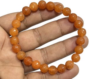 Pulsera de calcita naranja natural facetada de 8 mm con cuentas de piedras preciosas naranjas, pulseras curativas hechas a mano, pulsera elástica apilable de cristal