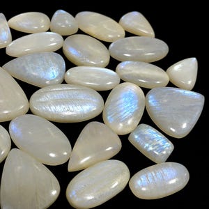 10 Pieces Natural Rainbow Moonstone Lot Best Quality Rainbow Moonstone Lot Cabochon Loose Gemstone Size 21 To 49 MM Long For Jewelry Making