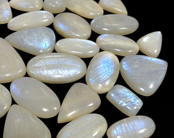 10 cabujones de piedra lunar arcoíris: lote de piedras preciosas naturales, de 21 a 49 mm.