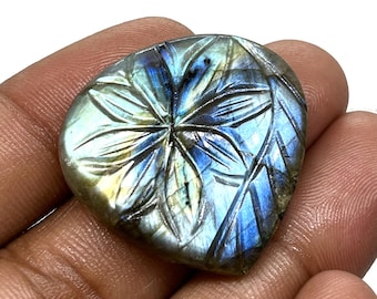 Carved Labradorite Gemstone: Pear Cabochon, 42.60 Cts