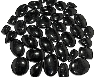 Black Tourmaline Cabochons: 10 Piece Gemstone Lot (20-35mm)