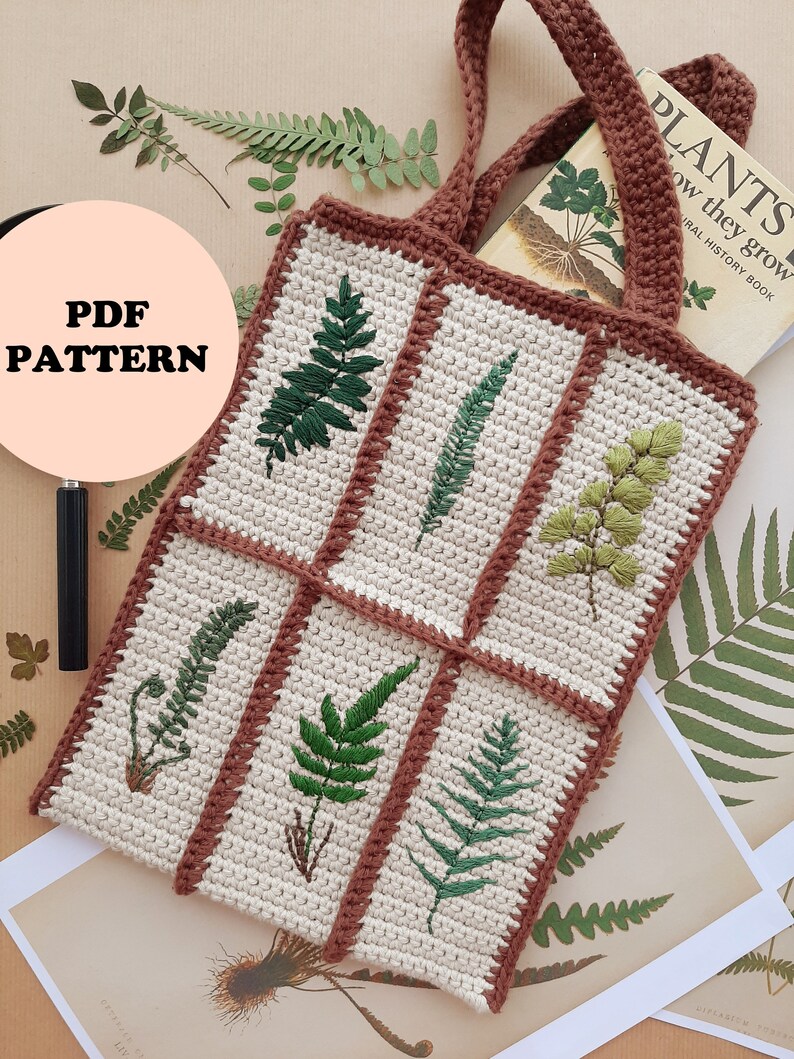 Forever Ferns Mini Tote Bag Crochet and Embroidery PDF Pattern Etsy