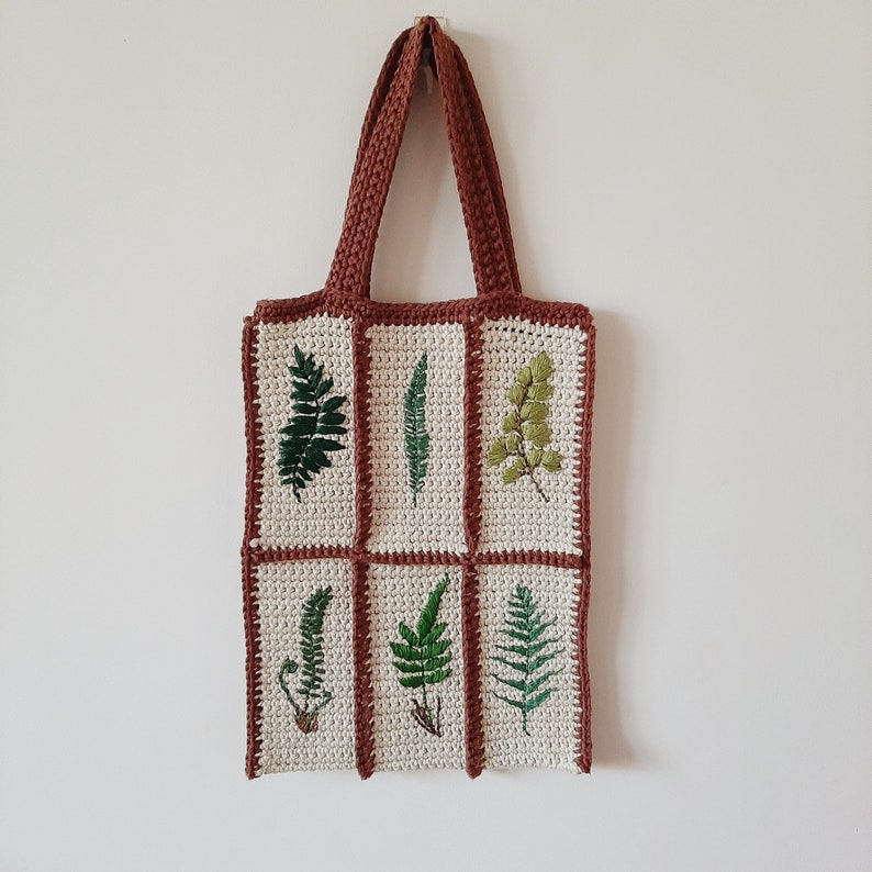 Forever Ferns Mini Tote Bag Crochet and Embroidery PDF Pattern Etsy