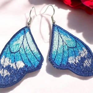 Long embroidered earrings for her, butterfly dangling earrings, original earrings as a gift, handmade earrings,