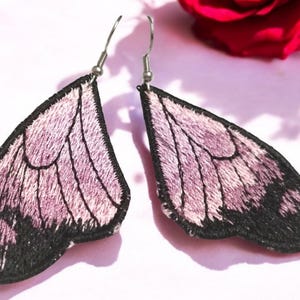 Long embroidered earrings for her, butterfly dangling earrings, original earrings as a gift, handmade earrings,