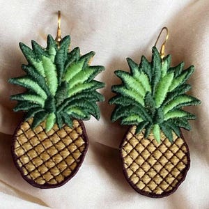 Pineapple long hanging earrings for her, embroidered light earrings, original earrings for girls, fruit earrings, handmade earrings