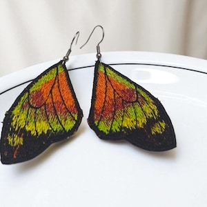 Long embroidered earrings for her, butterfly dangling earrings, original earrings as a gift, handmade earrings,