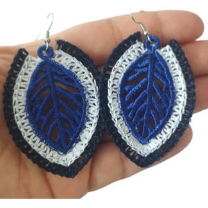 Long hanging earrings, embroidered leaf earrings, original earrings for her, gift for girlfriend
