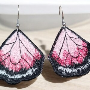Butterfly embroidered earrings for her, hanging earrings in shades of blue, original earrings for a gift, handmade earrings