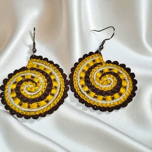 Original embroidered spiral earrings, light colorful earrings, dangling earrings for her, round earrings