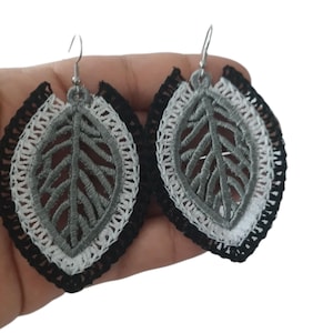 Long hanging earrings, embroidered leaf earrings, original earrings for her, gift for girlfriend