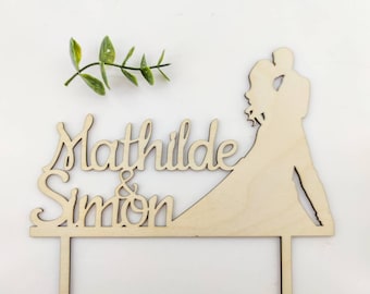 Cake topper mariage personnalisé en bois - Couple de mariés