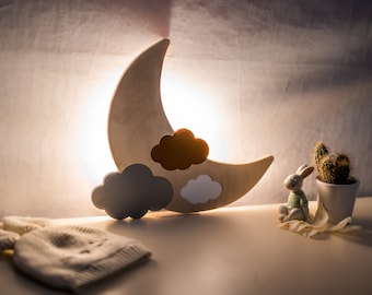 Houten wandlamp Moon - Aanpasbaar nachtlampje - Decoratie voor baby- en kinderkamers