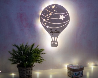 Personalized wooden hot air balloon night light - Led garland