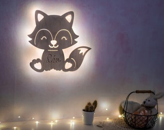 Personalized wooden fox night light – LED baby light – Forest-themed nursery decoration