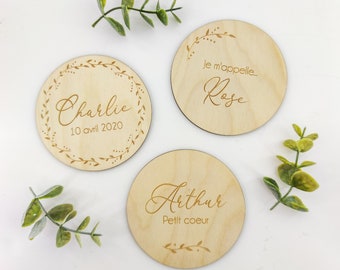 Carte de naissance, Bienvenue bébé, Annonce en bois personnalisée, Cadeau naissance personnalisé, Cadeau future maman