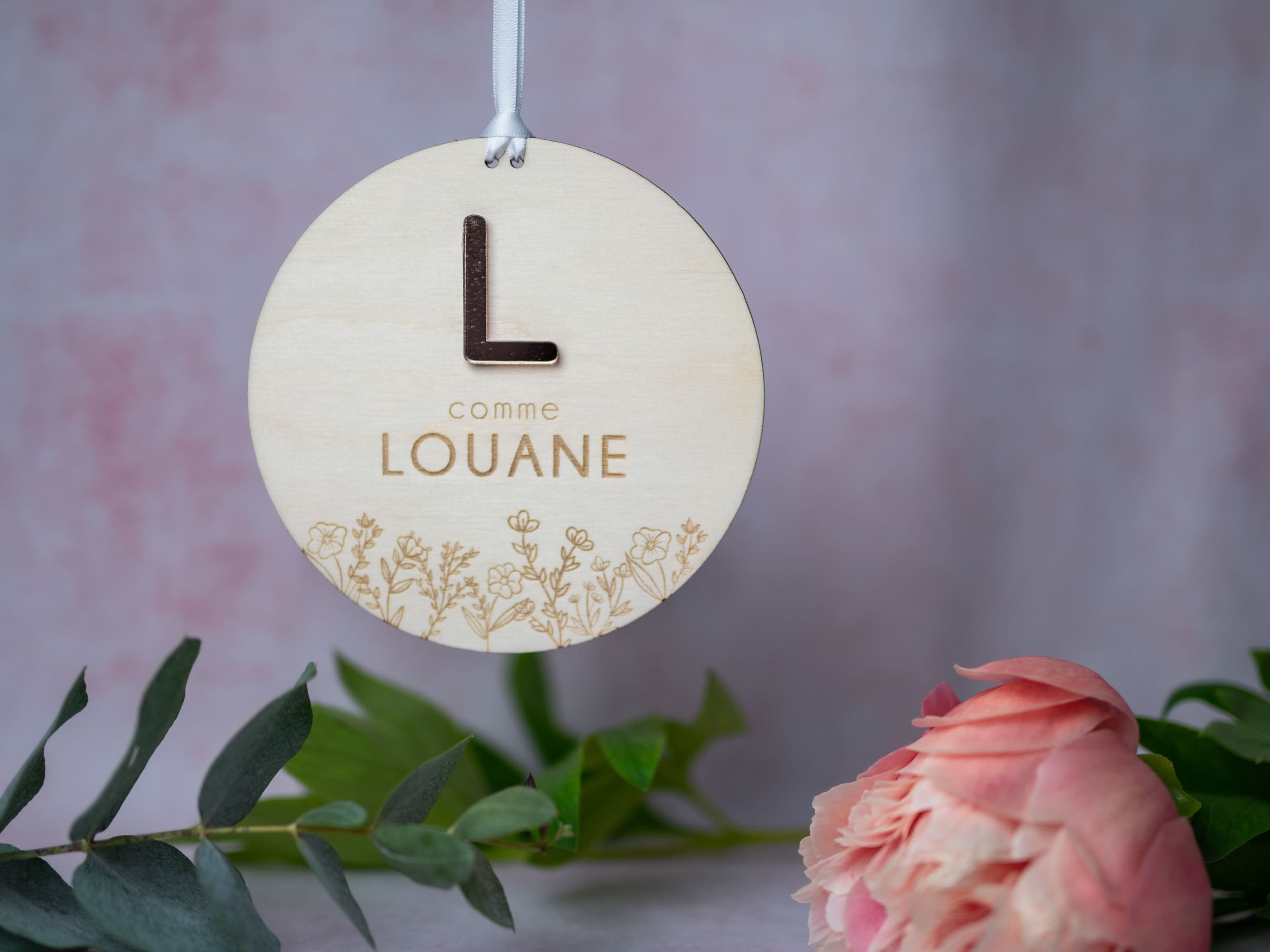 Pancarte Médaillon Personnalisé en Bois et Plexiglas - Modèle Floral ou Végétal Décoration Murale à