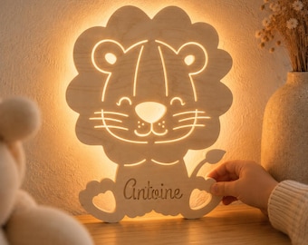 Personalized wooden lion night light – LED baby light – Safari room decoration