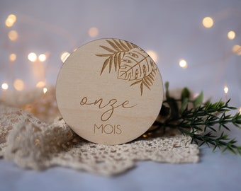 Cartes étapes Jungle en bois pour bébé - Cadeau de naissance personnalisé - Cartes étapes bébé animaux - Première année de bébé