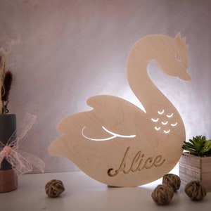 Personalized wooden swan light, ideal birth gift