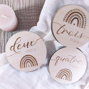 Houten regenboogmijlpaalkaart, Houten babymijlpaalkaarten, eerstejaarsbaby, gepersonaliseerd geboortecadeau