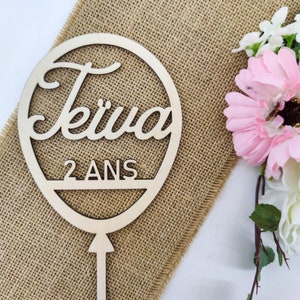 Topper per torta con palloncini personalizzabile - Scegli decorazione per torta di compleanno - Legno naturale senza colla