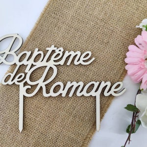 Personalized wooden baptism cake topper, Decoration for ceremony cake, First name wedding cake, Possible topper face