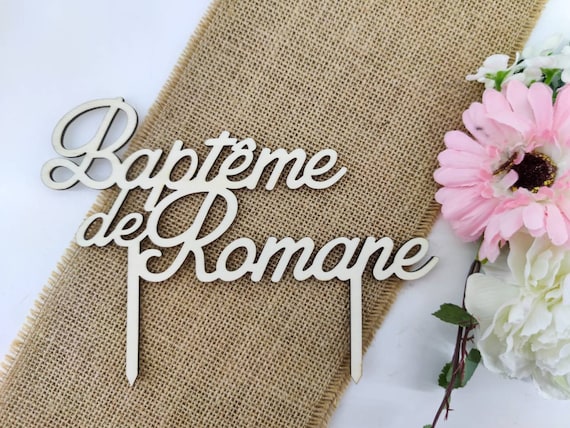 Cake topper de baptême en bois personnalisé, Décoration pour gâteau de cérémonie, Prénom pièce montée, Face topper possible