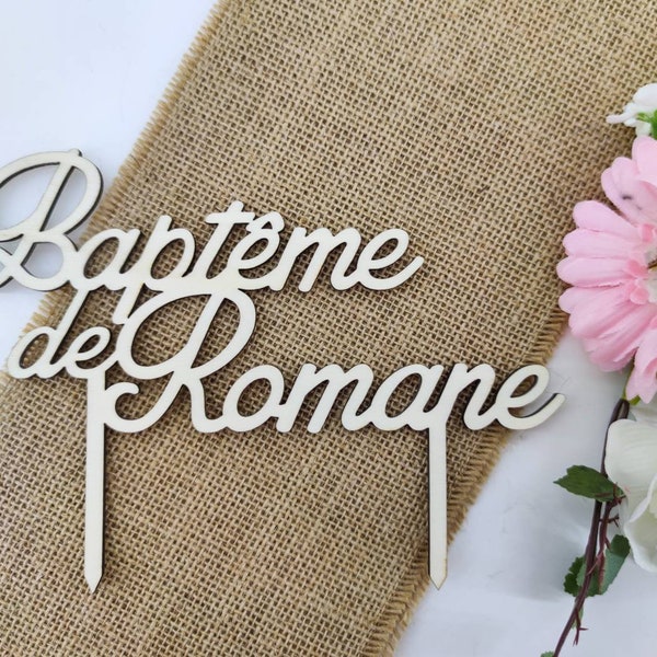 Cake Topper Baptême en bois à personnaliser - Unisexe