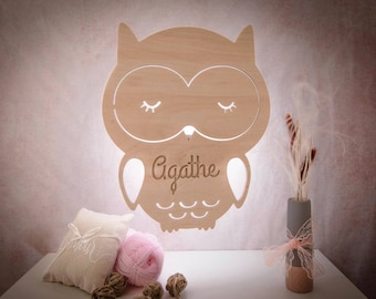 Personalized wooden owl light, ideal birth gift