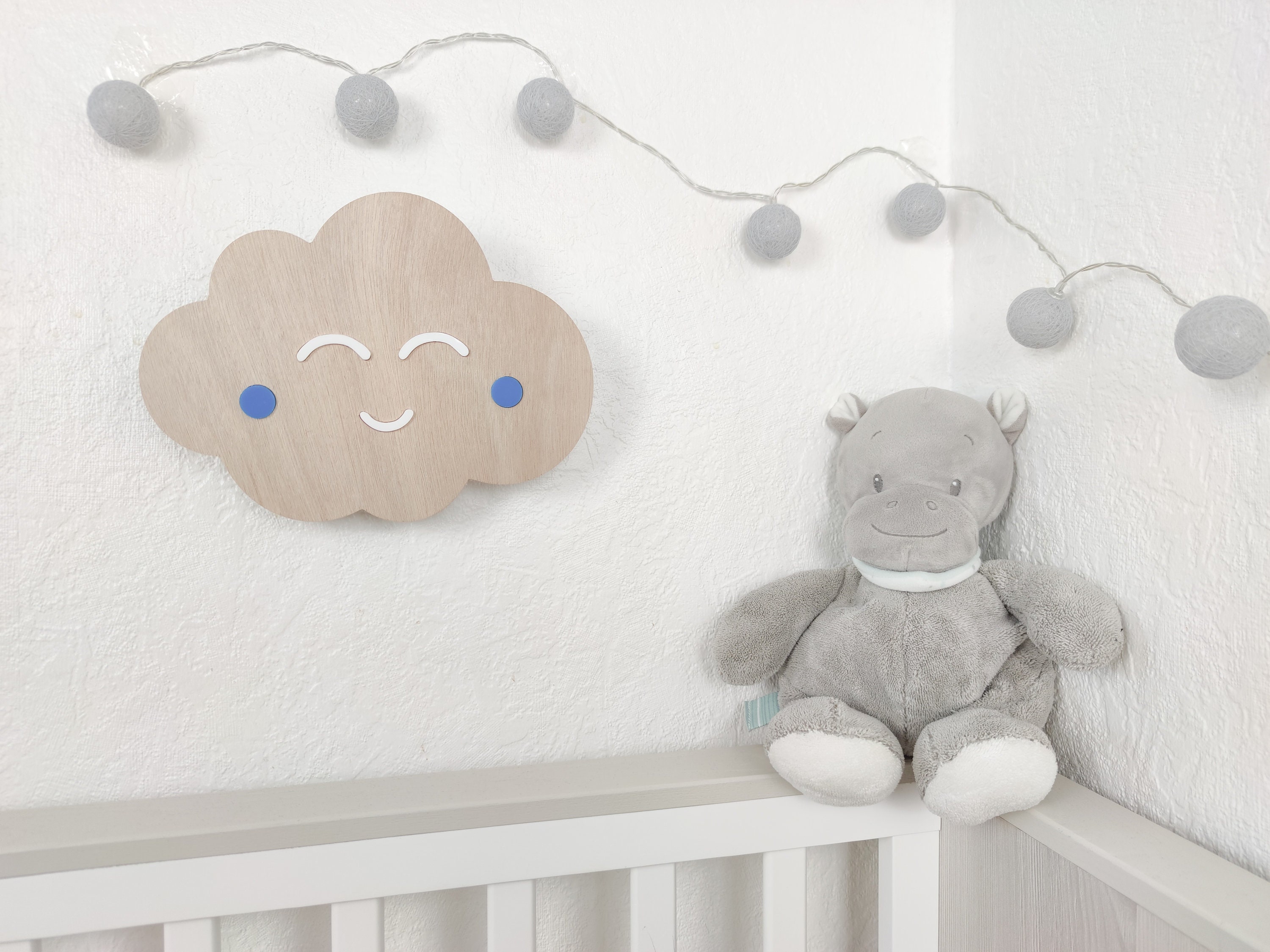 Veilleuse Nuage en Bois - Modèle Garçon Décoration Murale Chambre Bébé et Enfant Cadeau de Naissance