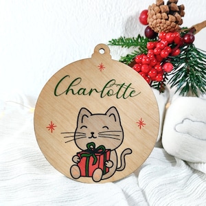 Personalized wooden Christmas decoration, Cat Christmas bauble