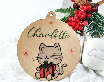 Décoration de Noël en bois personnalisée, Boule de Noël Chat