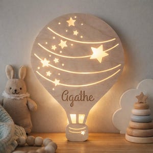 Custom baby night light – LED nursery wall lamp – Hot air balloon decor image 1